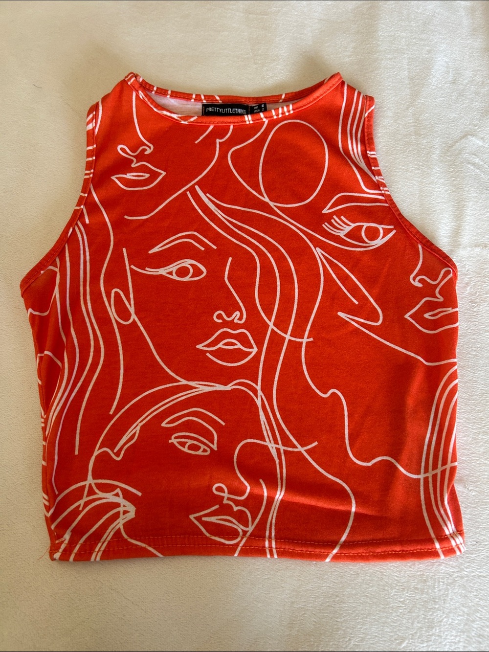 PrettyLittleThing Red Abstract Line Art Crop Top